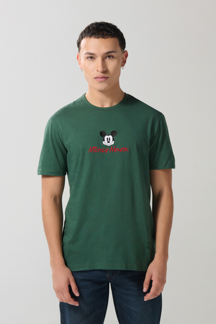 Camiseta manga corta unicolor con arte de Mickey