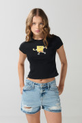 Camiseta en rib de Bob Esponja manga corta negra