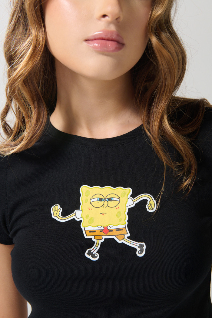 Camiseta en rib de Bob Esponja manga corta negra