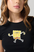 Camiseta en rib de Bob Esponja manga corta negra