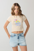 Camiseta en rib manga corta kaki con arte de Bob Esponja