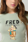 Camiseta de Los Picapiedra en rib verde manga corta