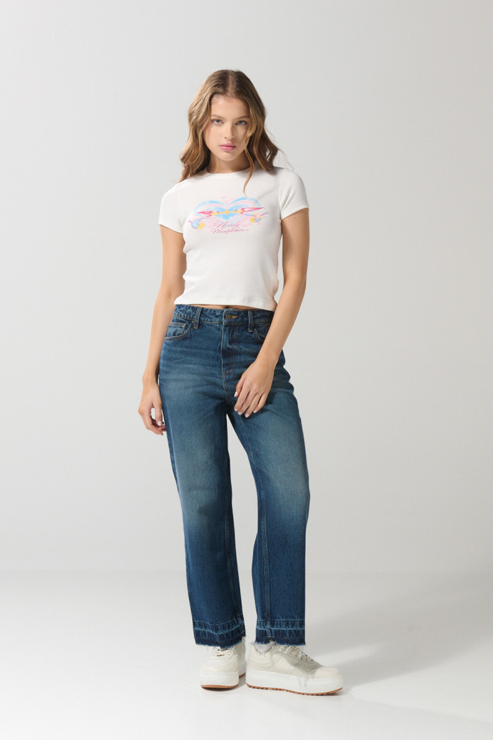 Camiseta unicolor manga corta con arte del Pájaro Loco