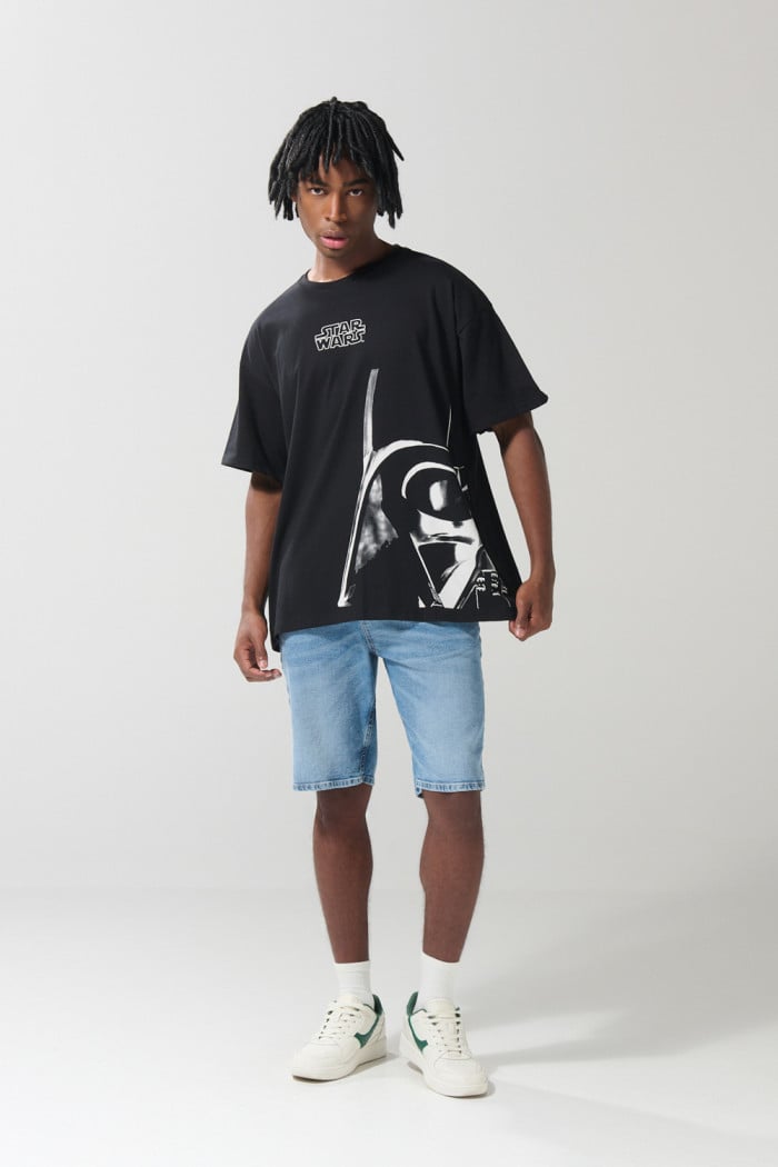 Camiseta negra oversize de Star Wars con cuello redondo