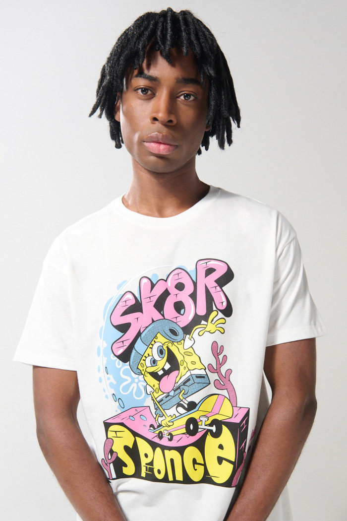Camiseta en algodón de Bob Esponja crema cuello redondo

