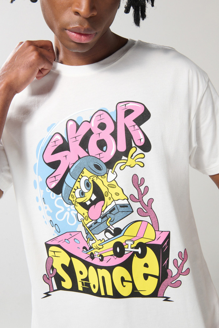 Camiseta en algodón de Bob Esponja crema cuello redondo
