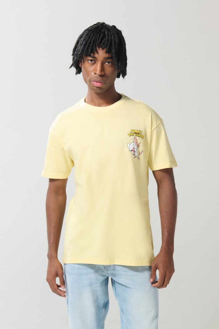 Camiseta amarilla clara de Pinky y Cerebro con manga corta