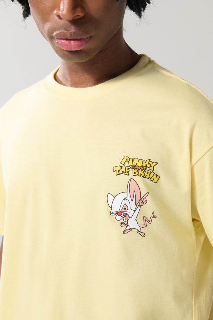 Camiseta amarilla clara de Pinky y Cerebro con manga corta