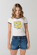 Camiseta crema en rib de Bob Esponja con manga corta