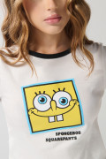 Camiseta crema en rib de Bob Esponja con manga corta