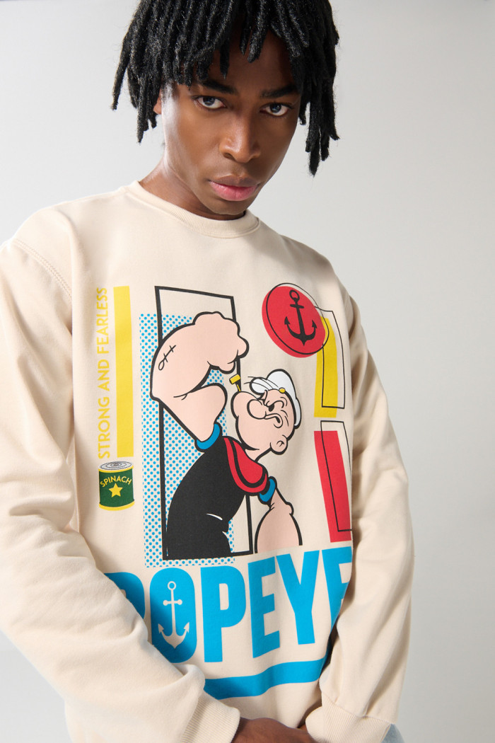 Buzo cuello redondo kaki con estampado de Popeye