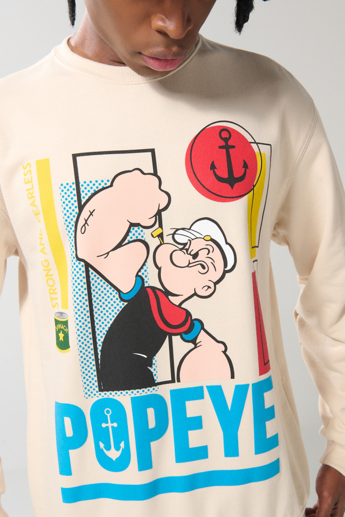 Buzo cuello redondo kaki con estampado de Popeye