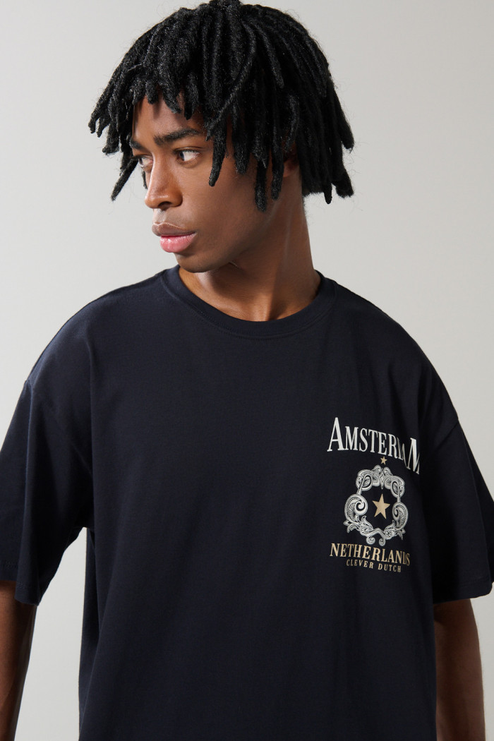 Camiseta college oversize manga corta azul intensa
