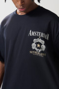 Camiseta college oversize manga corta azul intensa