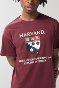 Camiseta roja oscura de Harvard con cuello redondo
