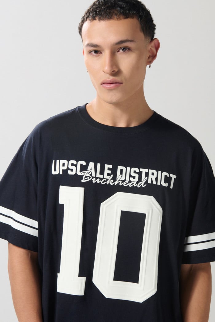 Camiseta cuello redondo azul intensa oversize college