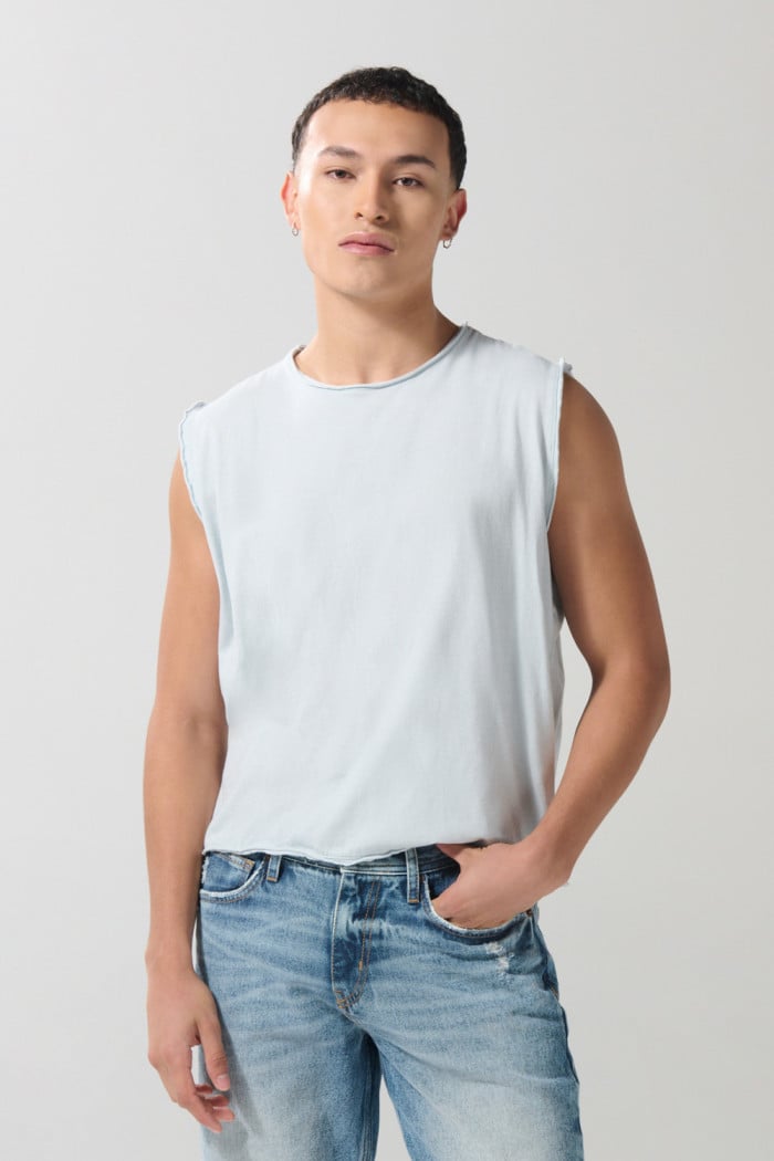 Camiseta manga sisa unicolor oversize en algodón
