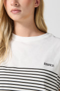 Camiseta manga corta incluida crema con texto y rayas