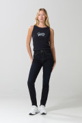 Jean jegging tiro alto azul intenso con costuras visibles