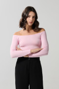 Camiseta manga larga unicolor ajustada con cuello bandeja