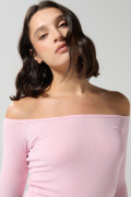 Camiseta manga larga unicolor ajustada con cuello bandeja