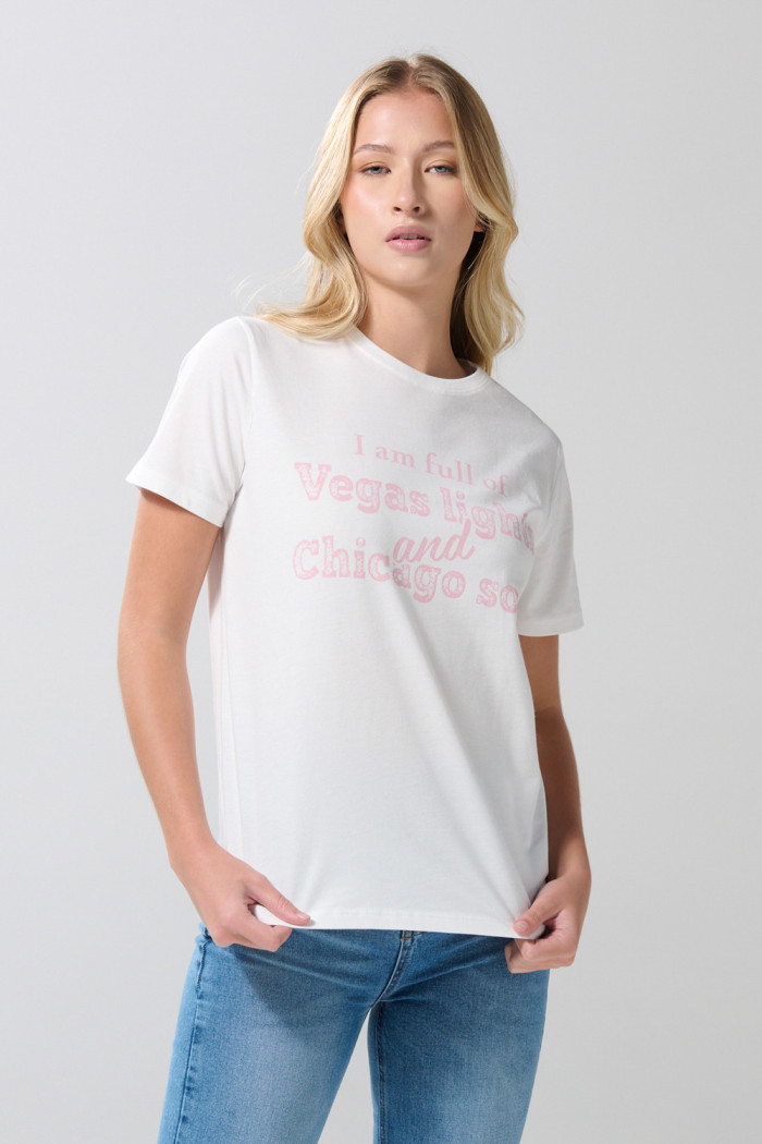 Camiseta en algodón unicolor college con manga corta