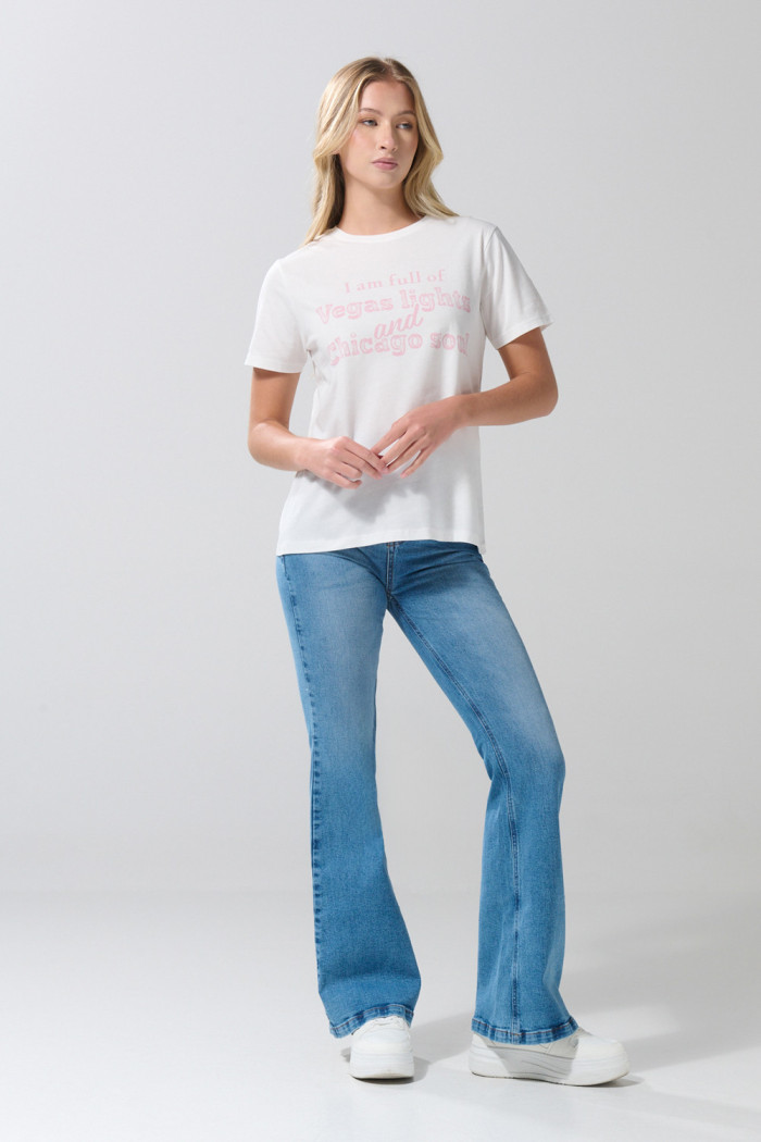 Camiseta en algodón unicolor college con manga corta