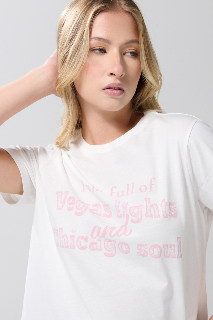 Camiseta en algodón unicolor college con manga corta