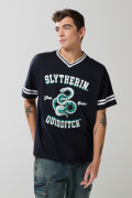 Camiseta cuello V azul intensa con arte de Harry Potter
