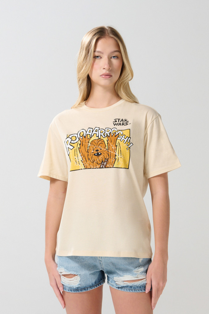 Camiseta kaki clara manga corta con arte de Star Wars