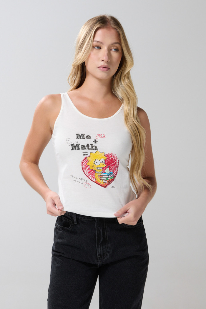 Camiseta manga sisa crema clara con arte de Los Simpson