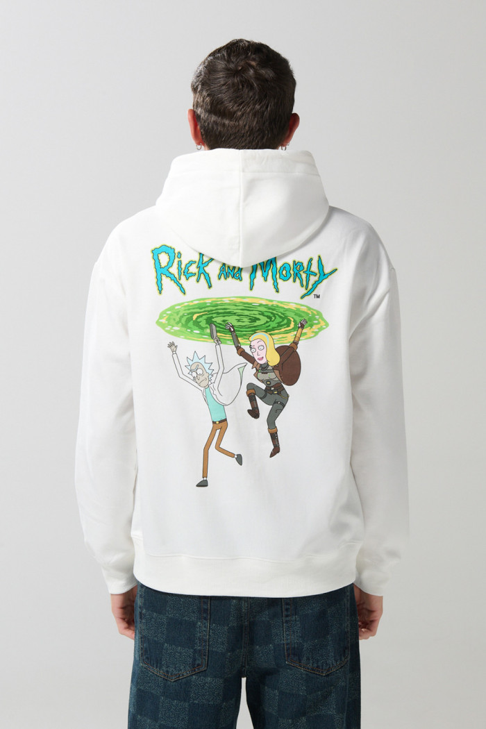 Buzo de Rick and Morty crema con capota y bolsillo
