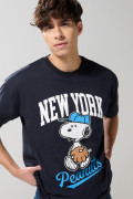 Camiseta azul intensa manga corta oversize de Snoopy