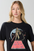 Camiseta negra cuello redondo con arte de Star Wars