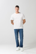 Camiseta en algodón crema manga corta con hombro rodado