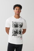 Camiseta cuello redondo crema con estampado de Tiburón
