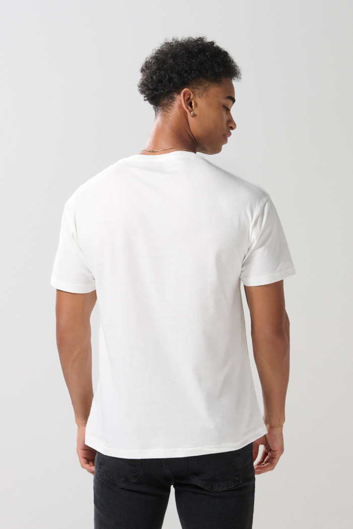 Camiseta cuello redondo crema con estampado de Tiburón
