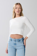 Camiseta manga larga crema clara con ajuste ceñido