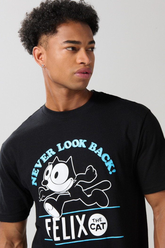 Camiseta negra de Félix el Gato con cuello redondo