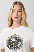 Camiseta crop top crema con diseño de Félix el Gato