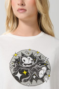 Camiseta crop top crema con diseño de Félix el Gato