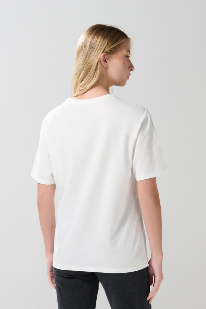Camiseta crema en algodón college manga corta