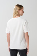 Camiseta crema en algodón college manga corta