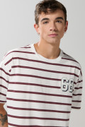 Camiseta crema clara a rayas manga corta college