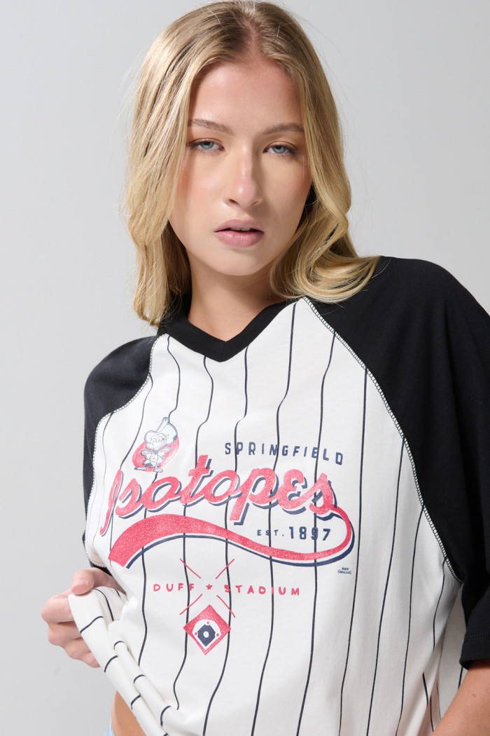Camiseta de Los Simpson crop top oversize crema con cuello V
