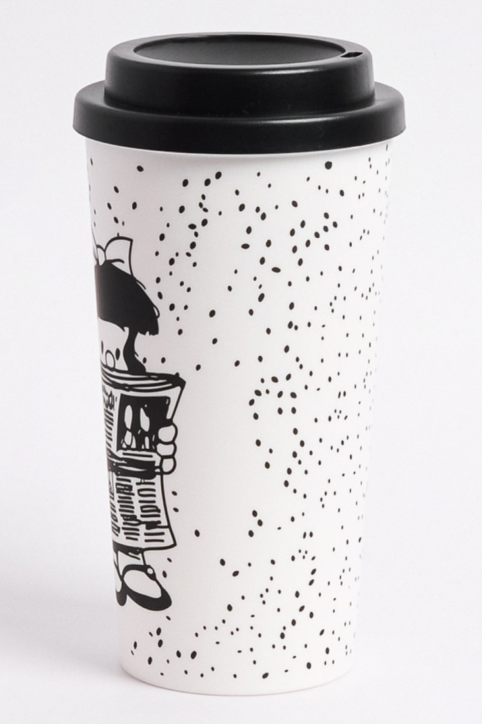 Vaso plástico unicolor con tapa y diseño de Mafalda