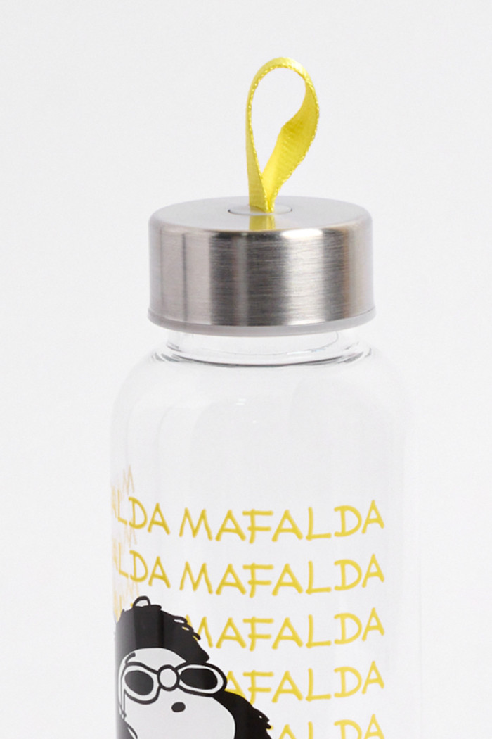 Botella unicolor con tapa metálica y diseño de Mafalda