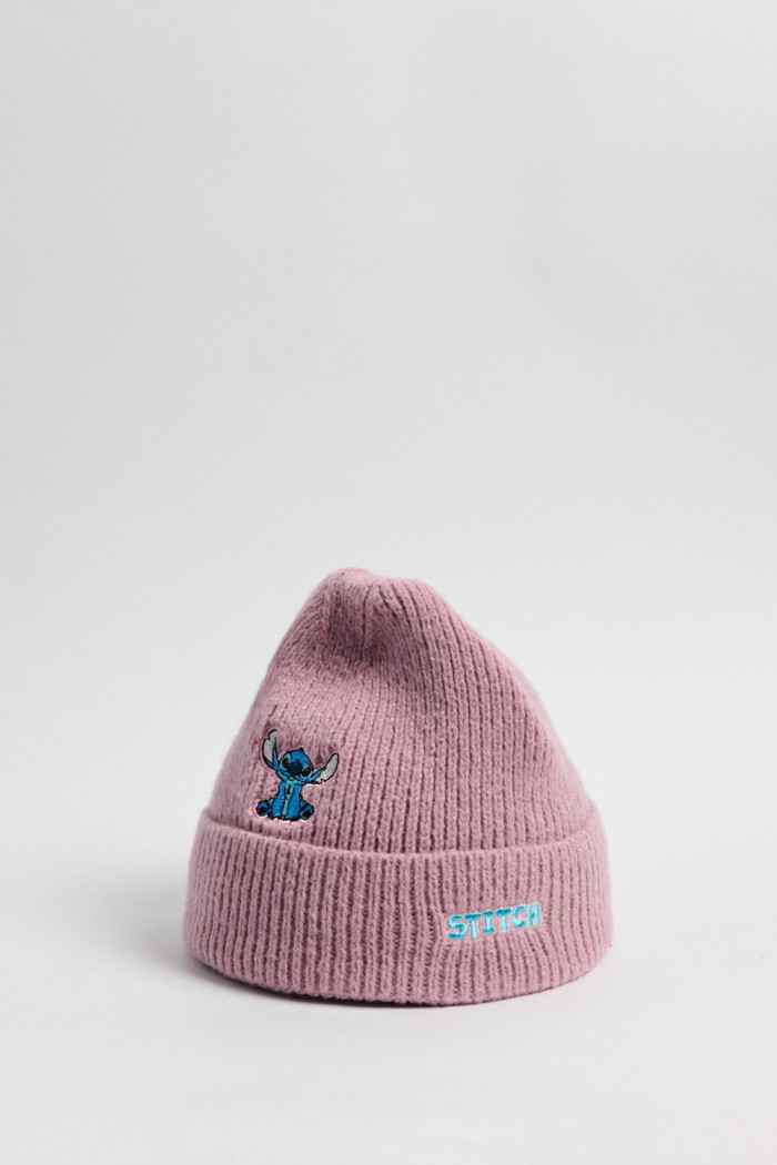 Gorro tejido lila con diseño de Lilo & Stitch