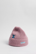 Gorro tejido lila con diseño de Lilo & Stitch