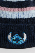 Gorro azul oscuro tejido con rayas y arte de Lilo & Stitch